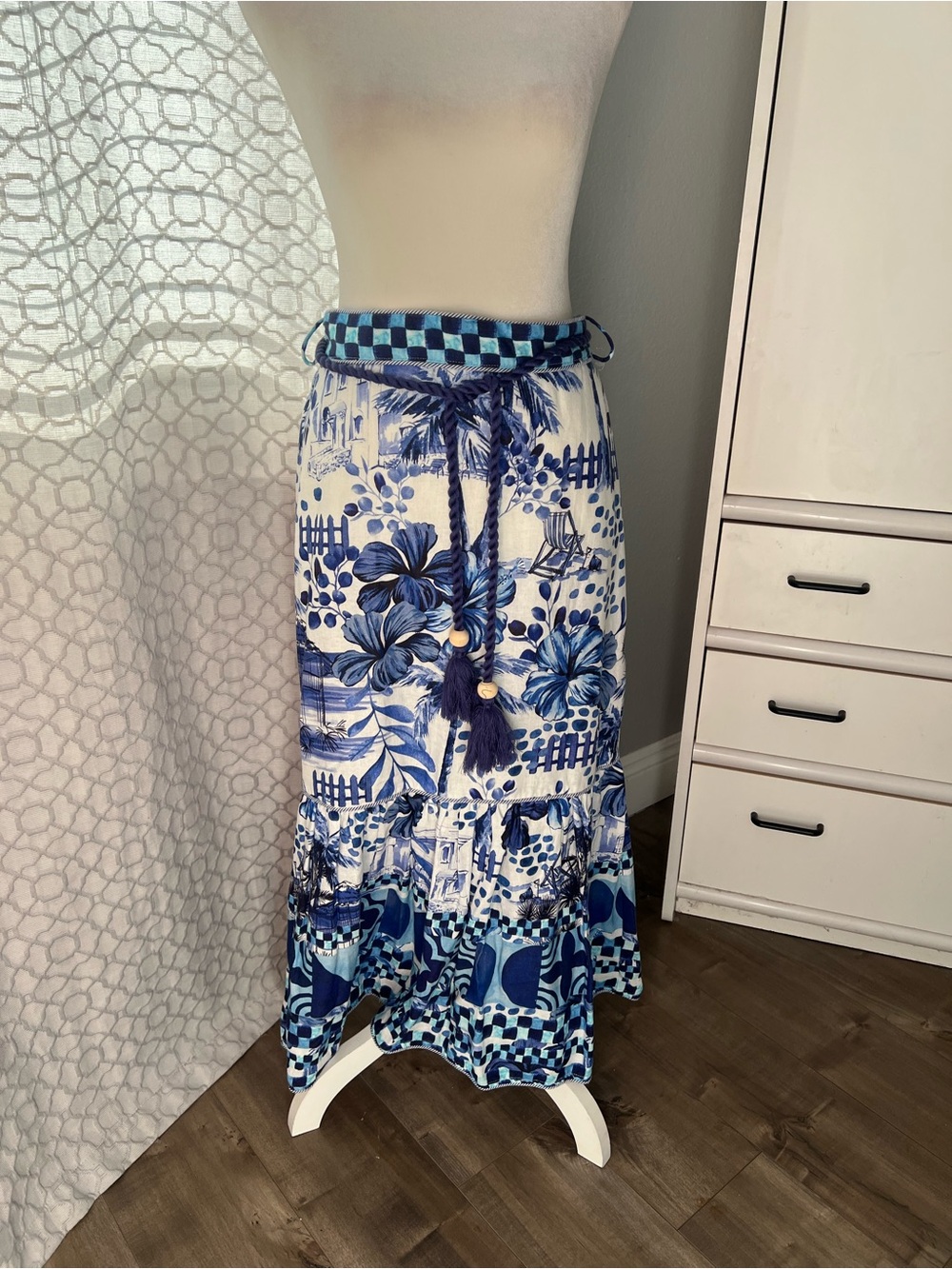 House of Harlow 1960 Blue and White Floral Maxi Skirt